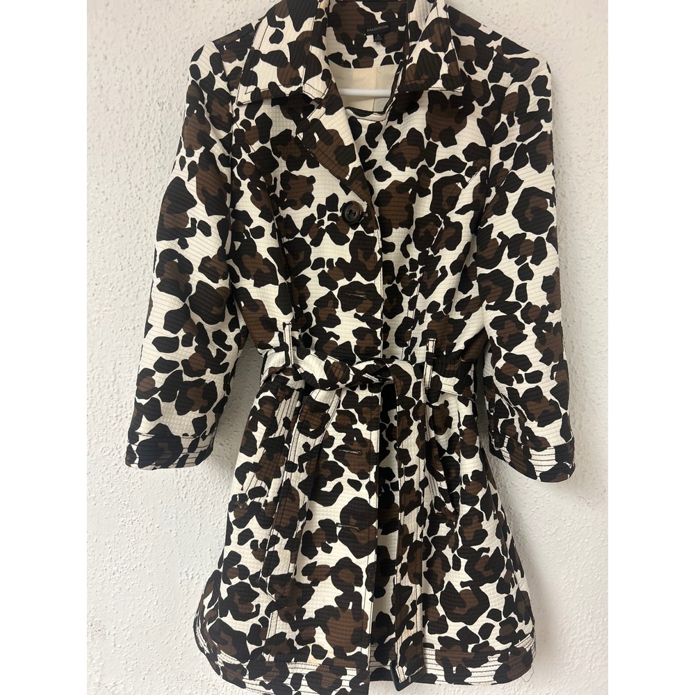 Madison Vintage Leopard Print Trench Coat Brown Cream Textured Belted Size 4